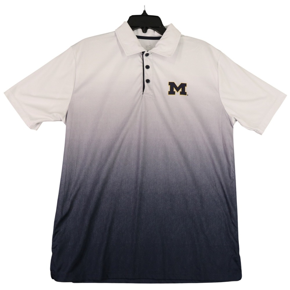 Michigan Wolverines Colosseum Performance Polo Shirt Men L White Blue Ombre NCAA